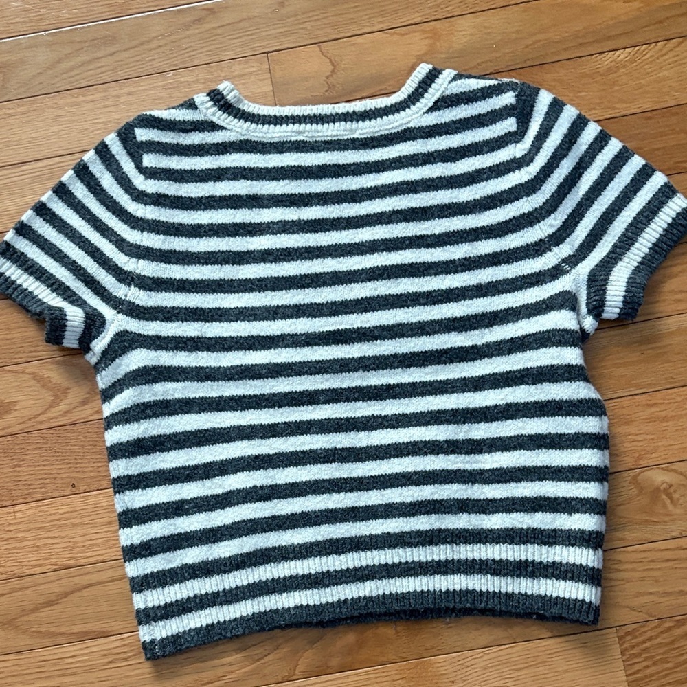 Freshman Striped Star Sweater in cream and Gray with navy star - Picture 7 of 7